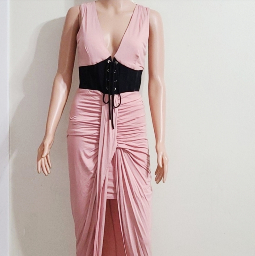 MONACO SLEEVELESS DRESS SZ M PINK/BLACK‎